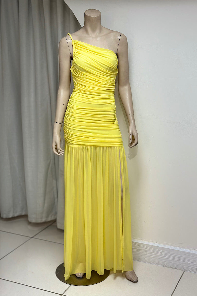 One-Shoulder Ruched Fit and Flare Dress