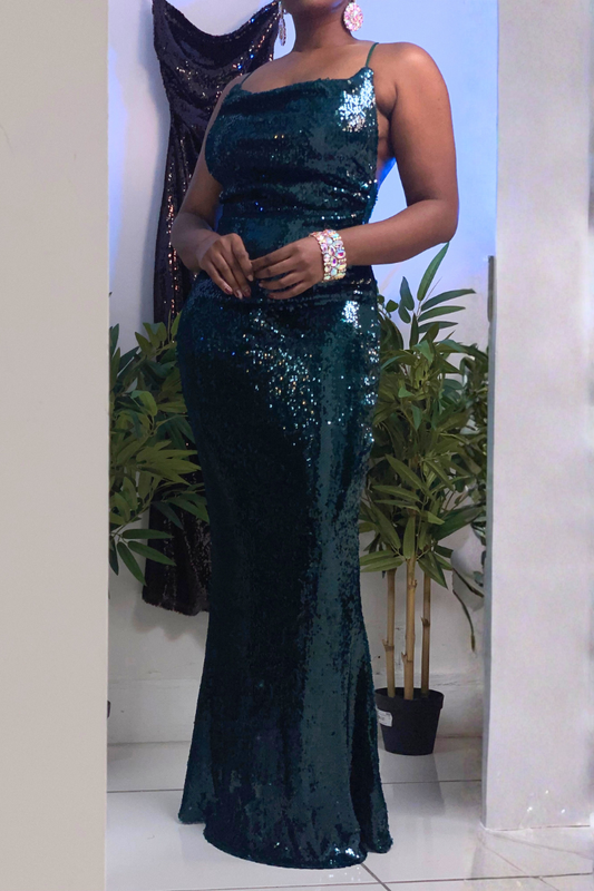Cowl Neck Sleeveless Sequin Fitted Formal
