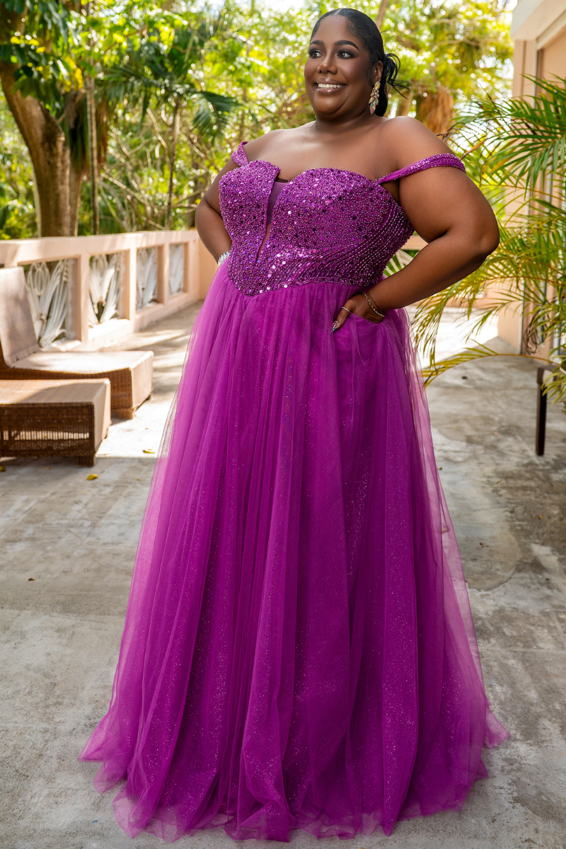 V-Waist Beaded Flare Formal