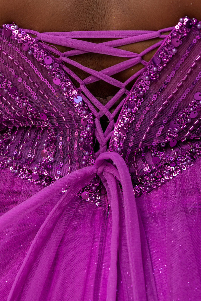 V-Waist Beaded Flare Formal