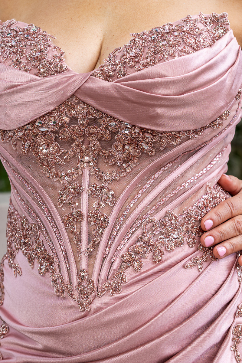 Sequin Embroidered Strapless Corset Formal