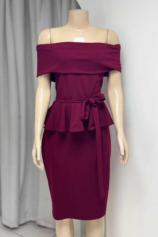 Burgundy Off-the-shoulder Dress