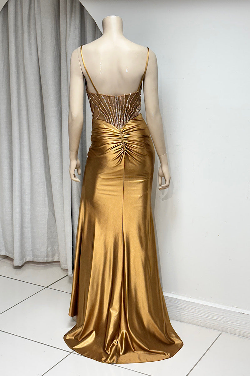 Rhinestone Design High Split Formal