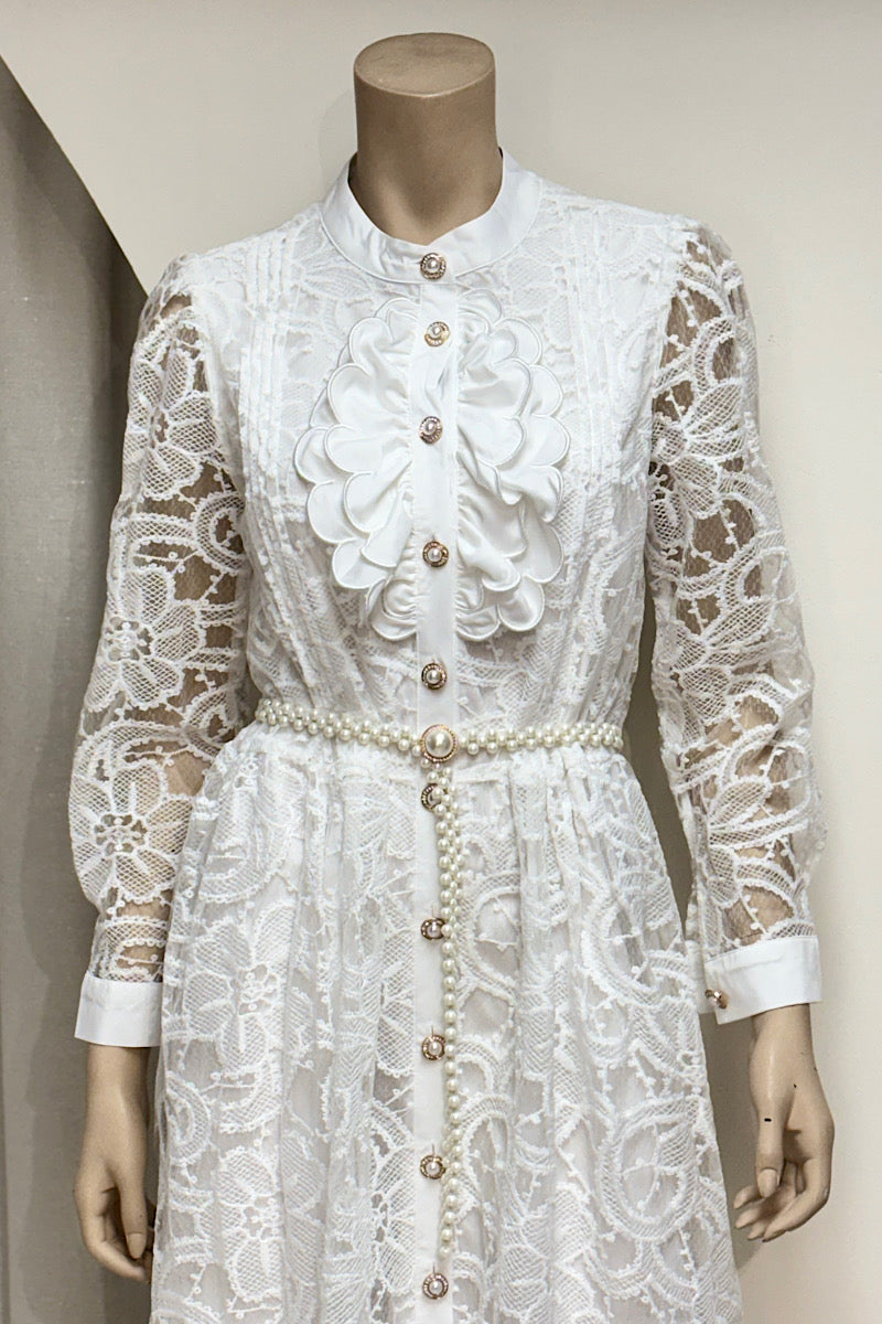 Lace Petal Detail Tea-Length Dress