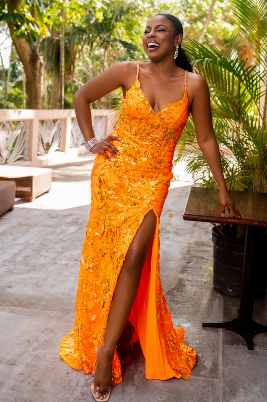 Sequin High Split Corset Formal