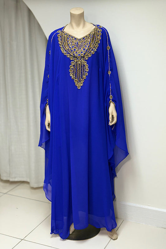 Rhinestone Beaded V-Neck Kaftan Dress