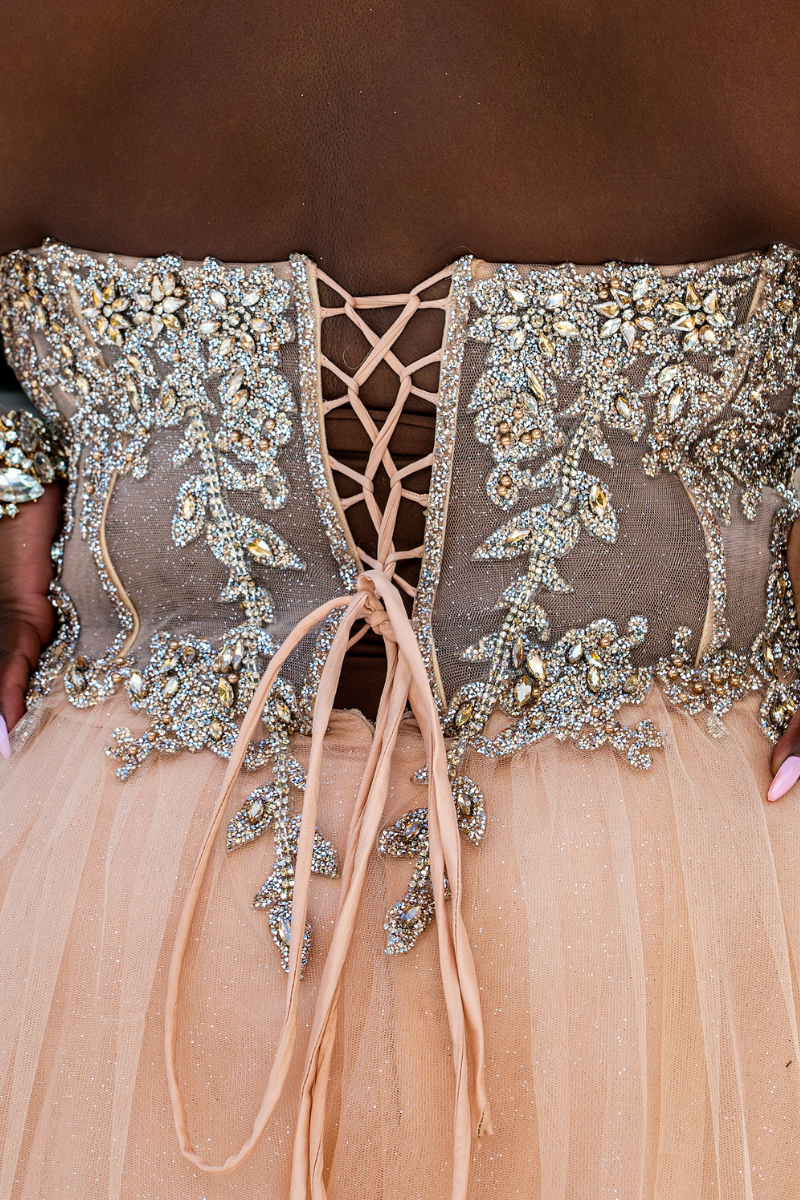 Strapless Embellished Shimmer Ball Gown