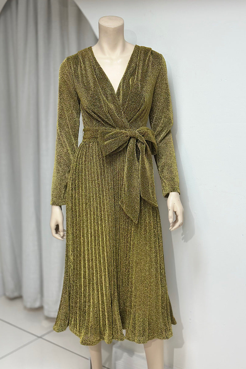 Pleated Tinsel Midi Dress