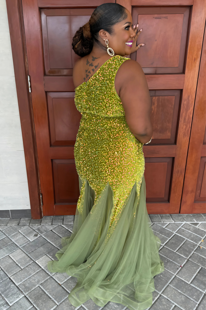 Moss Green One-Shoulder Formal