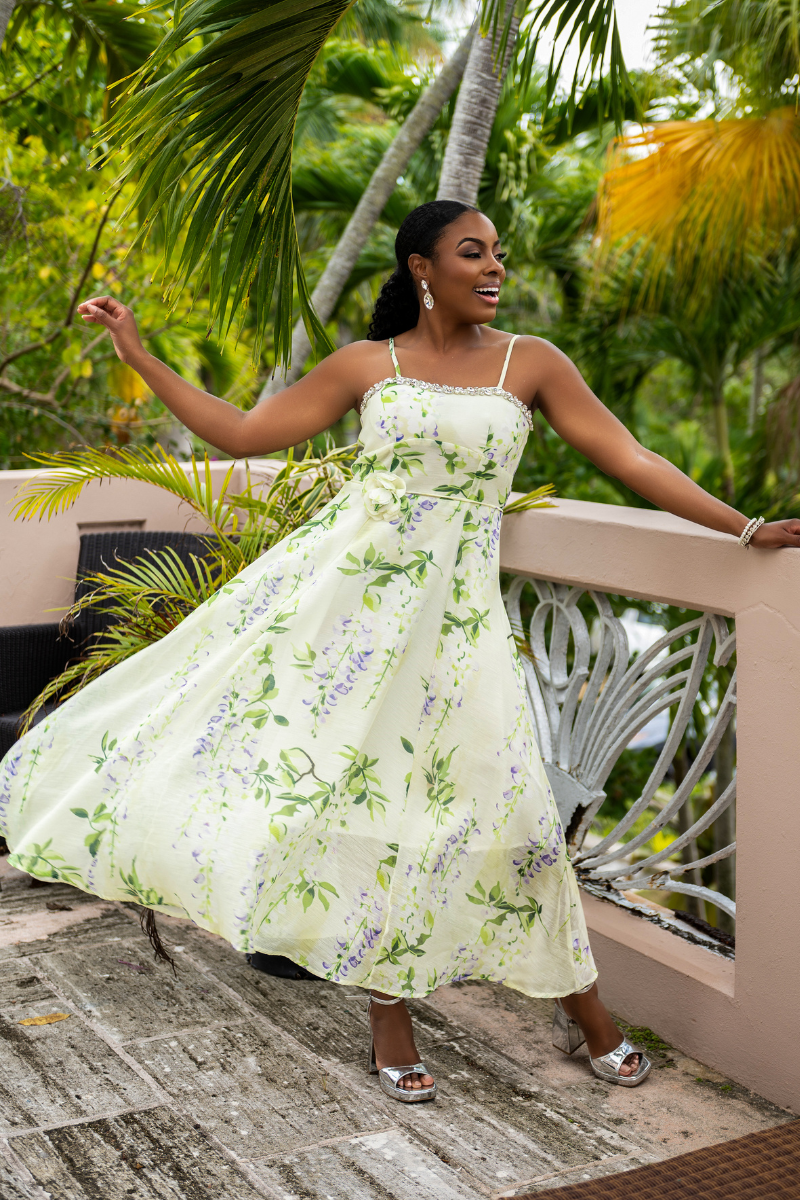 Rhinestone Detail Floral Midi Dress