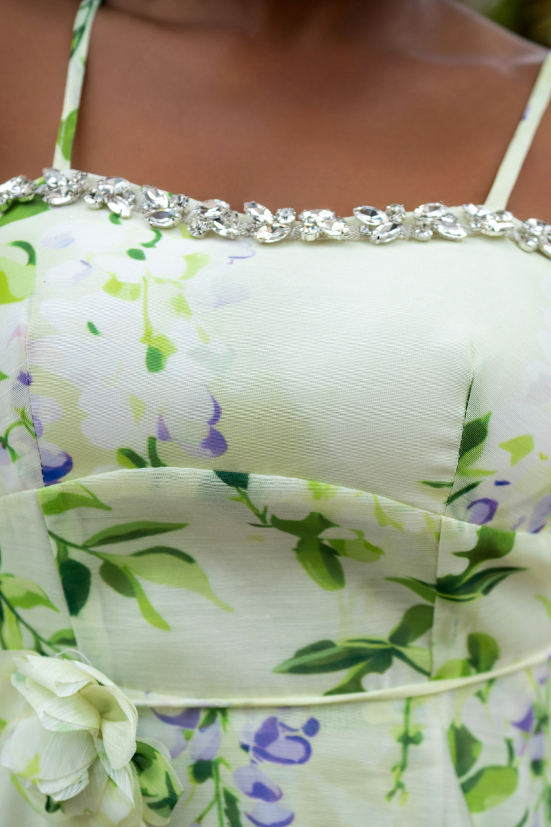 Rhinestone Detail Floral Midi Dress