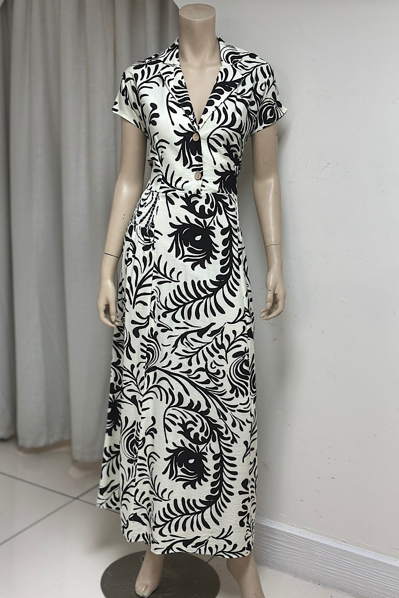 Printed Smock Waist Flowy Dress