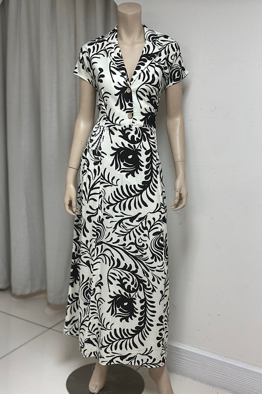 Printed Smock Waist Flowy Dress