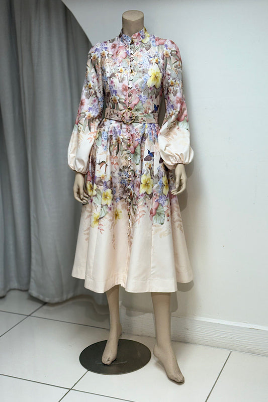 Pastel Floral High Neck Long Sleeve Maxi