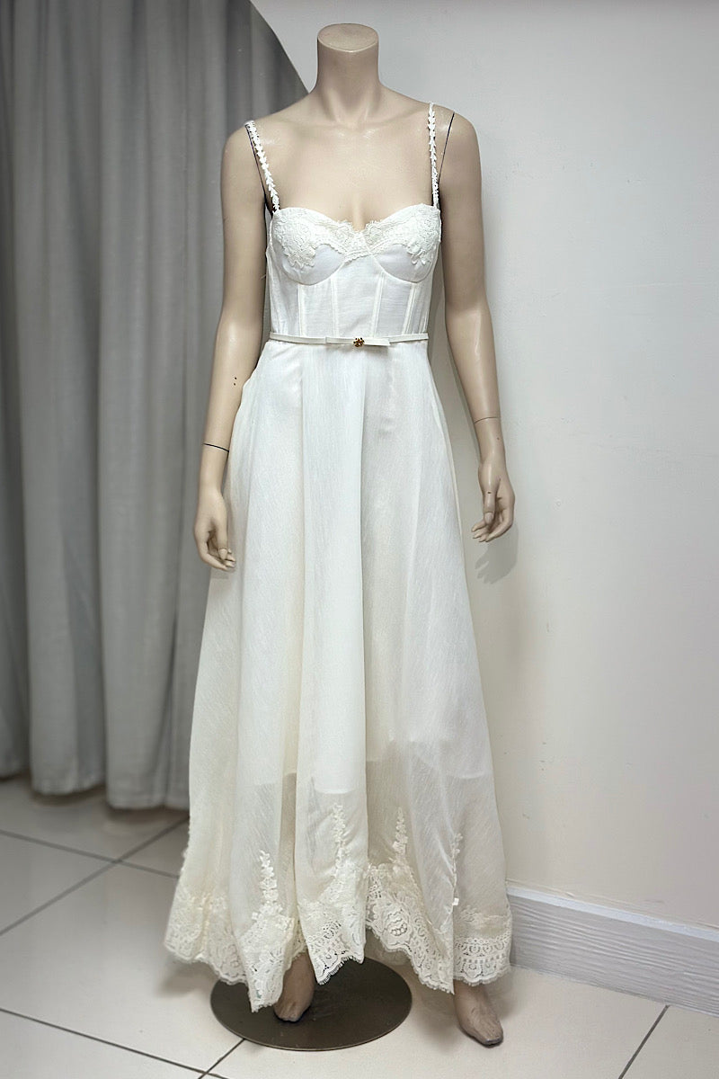 Lace Detail Corset Belted Midi Dress