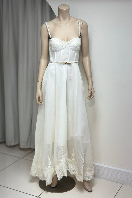 Lace Detail Corset Belted Midi Dress