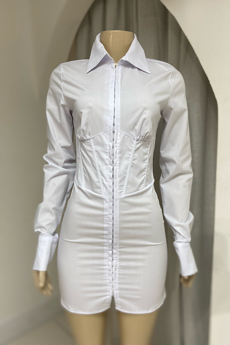 Long Sleeve White Corset Detail Dress