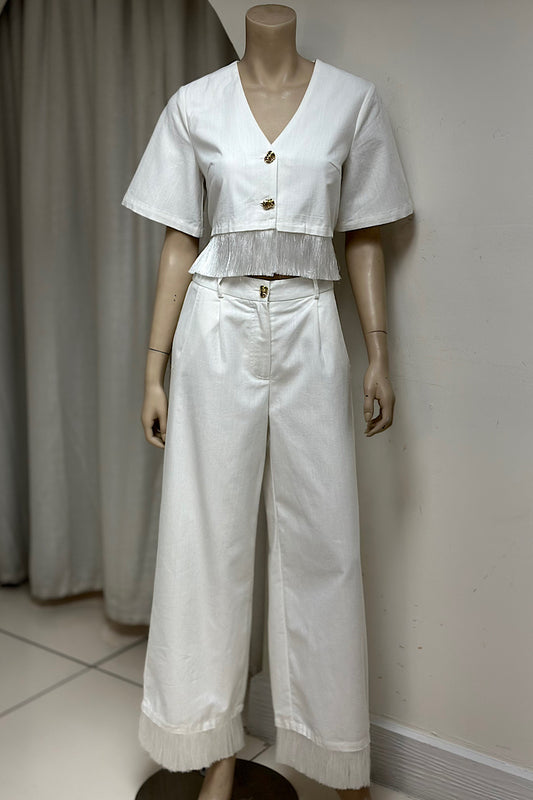 V-Neck Tassel Detail Pant Set