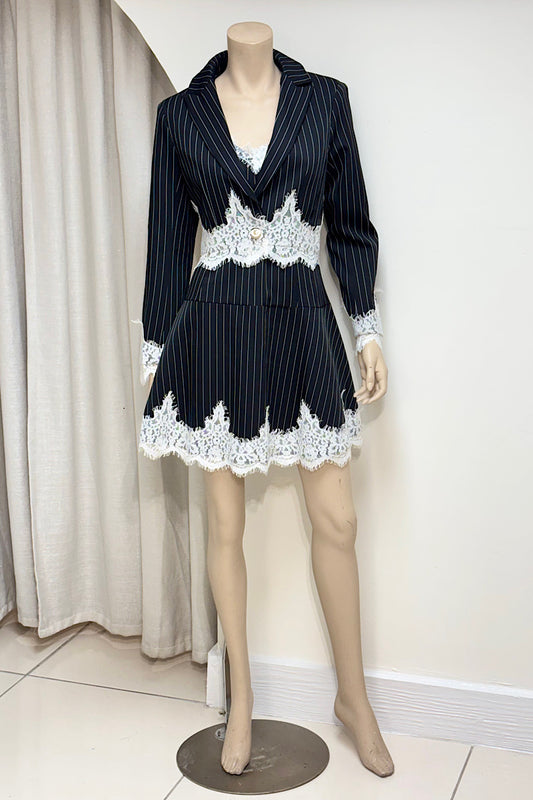Pin Stripe Baby Doll Dress And Crop Blazer