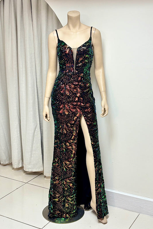 Thin Strap Sequin Split Formal
