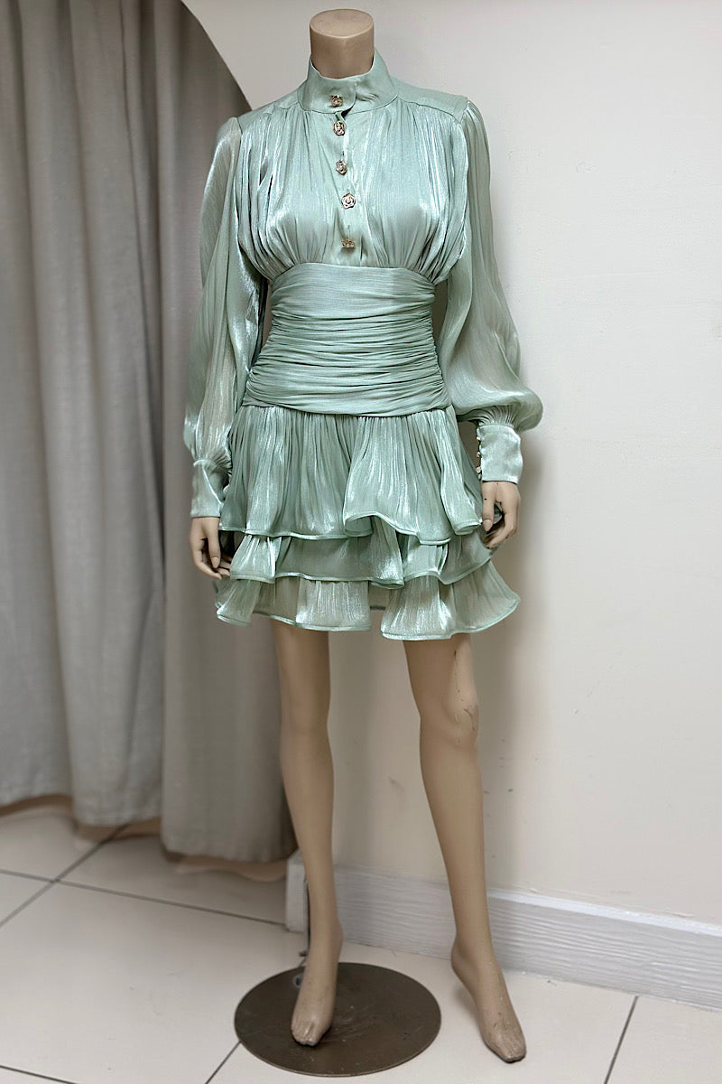 Long Sleeve Chiffon Mini Dress