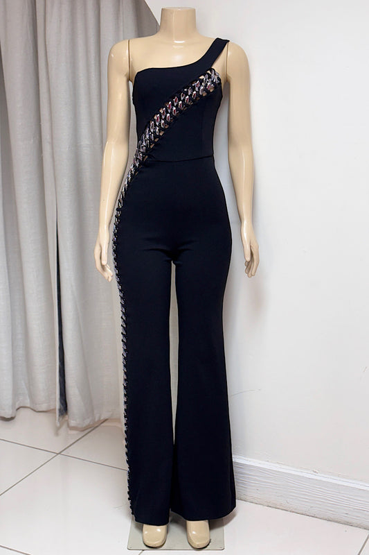 One-Shoulder Chain Jumpsuit