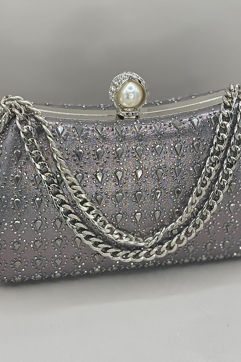 Tear Drop Jewel Chain Clutch Bag