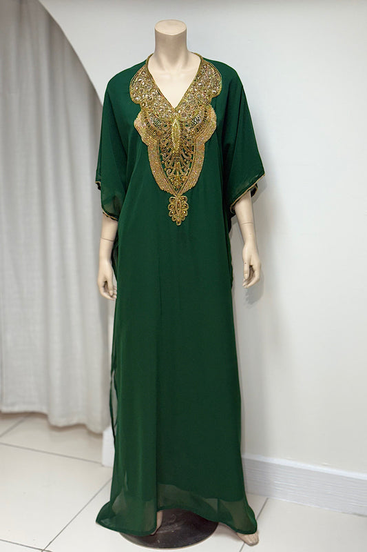 Beaded V-Neck Kaftan Dress