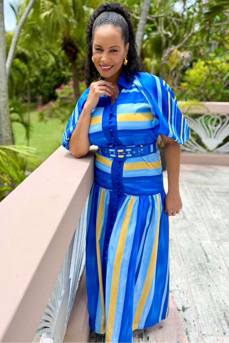 Belted Striped Maxi Dress