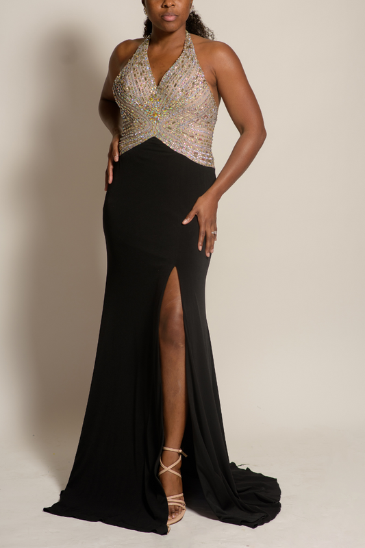 Rhinestone Halter Black Formal