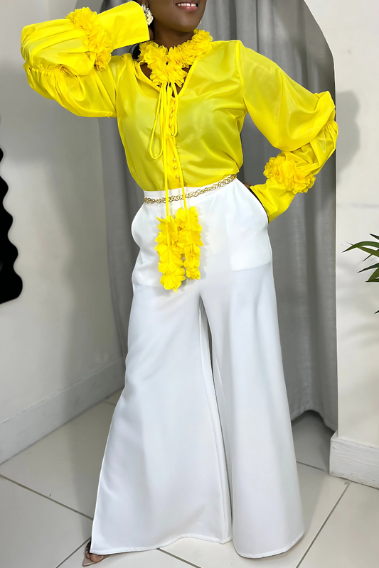 Yellow Long Sleeve Flower Top