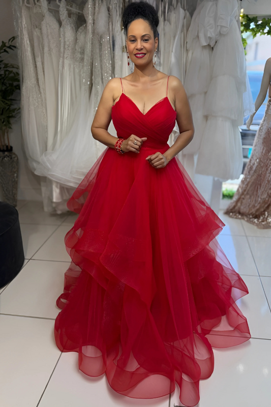 Spaghetti Strap Tiered Tulle Formal