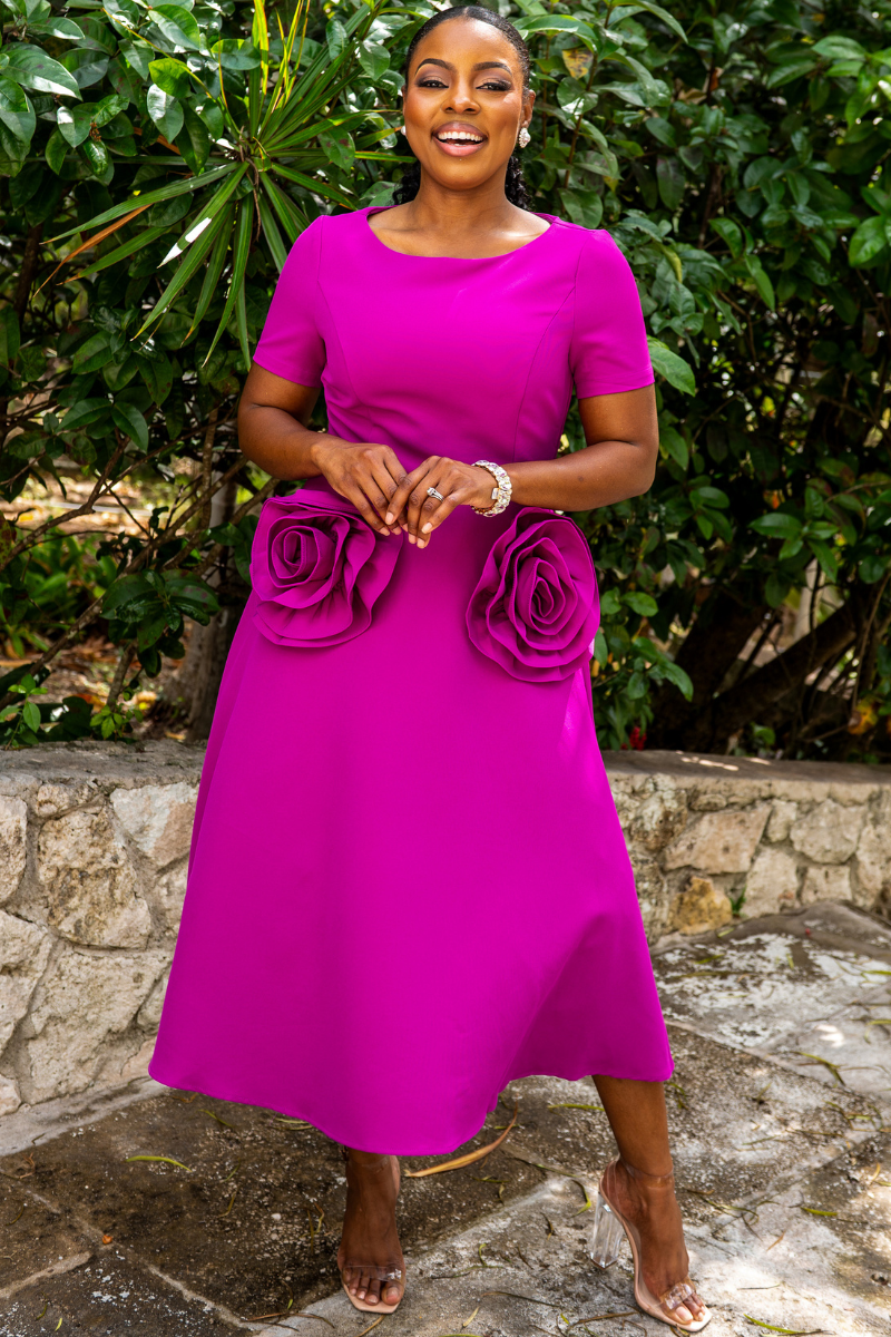 A-Line Flower Detail Midi Dress