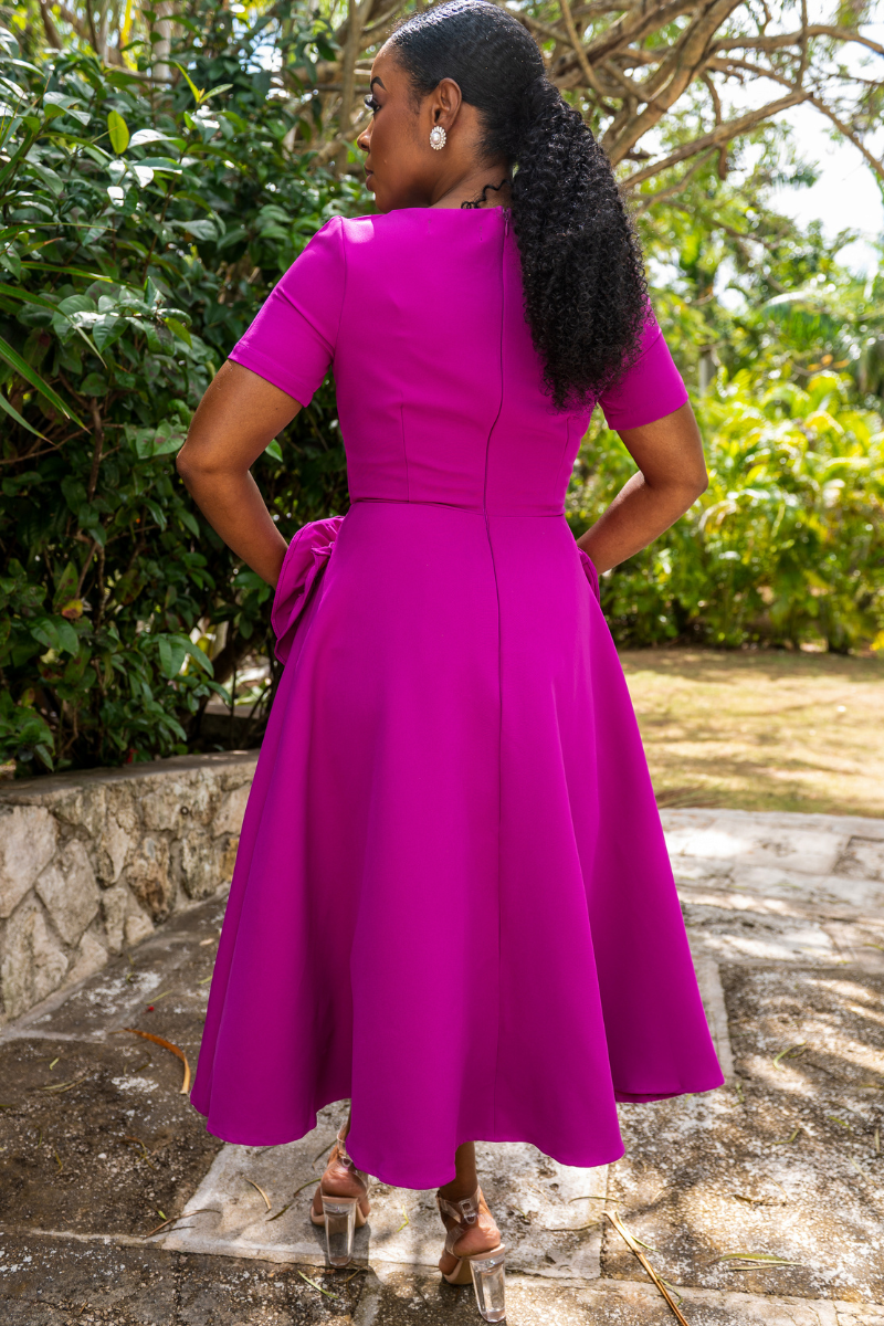 A-Line Flower Detail Midi Dress