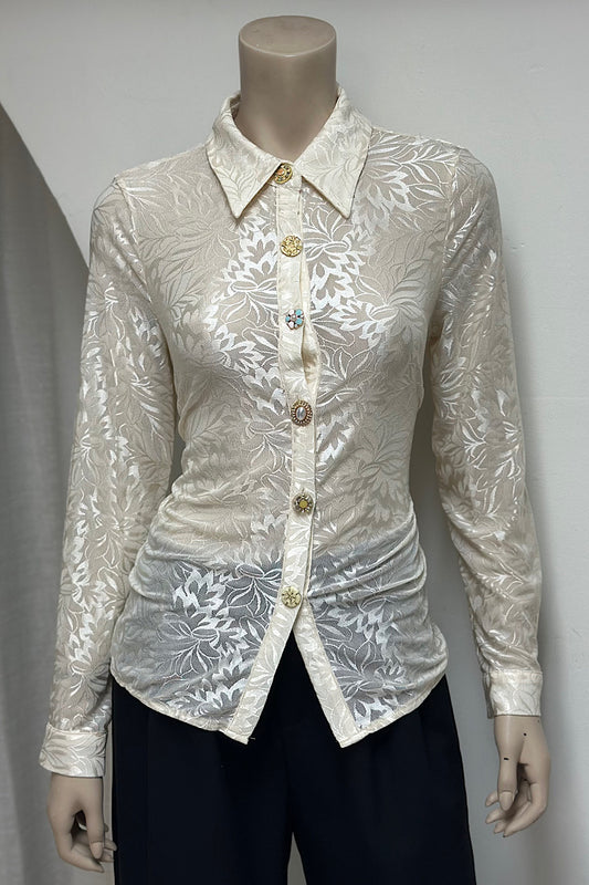 Long Sleeve Lace Button-Up Top