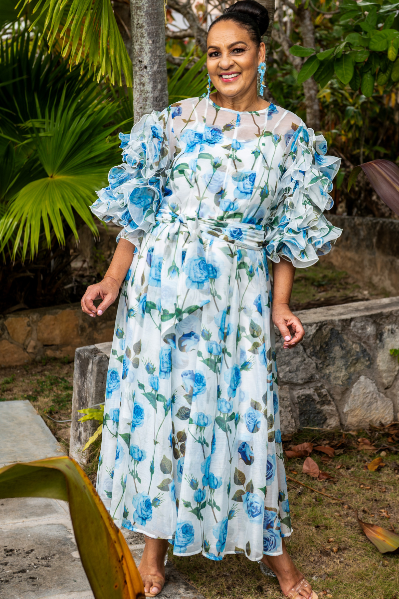 Floral Ruffle Sleeve Maxi Dress