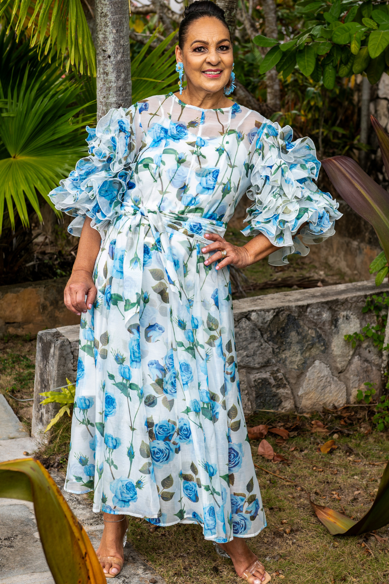Floral Ruffle Sleeve Maxi Dress