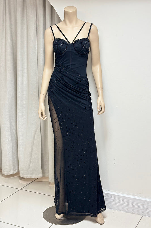 Rhinestone Corset Gathered Formal