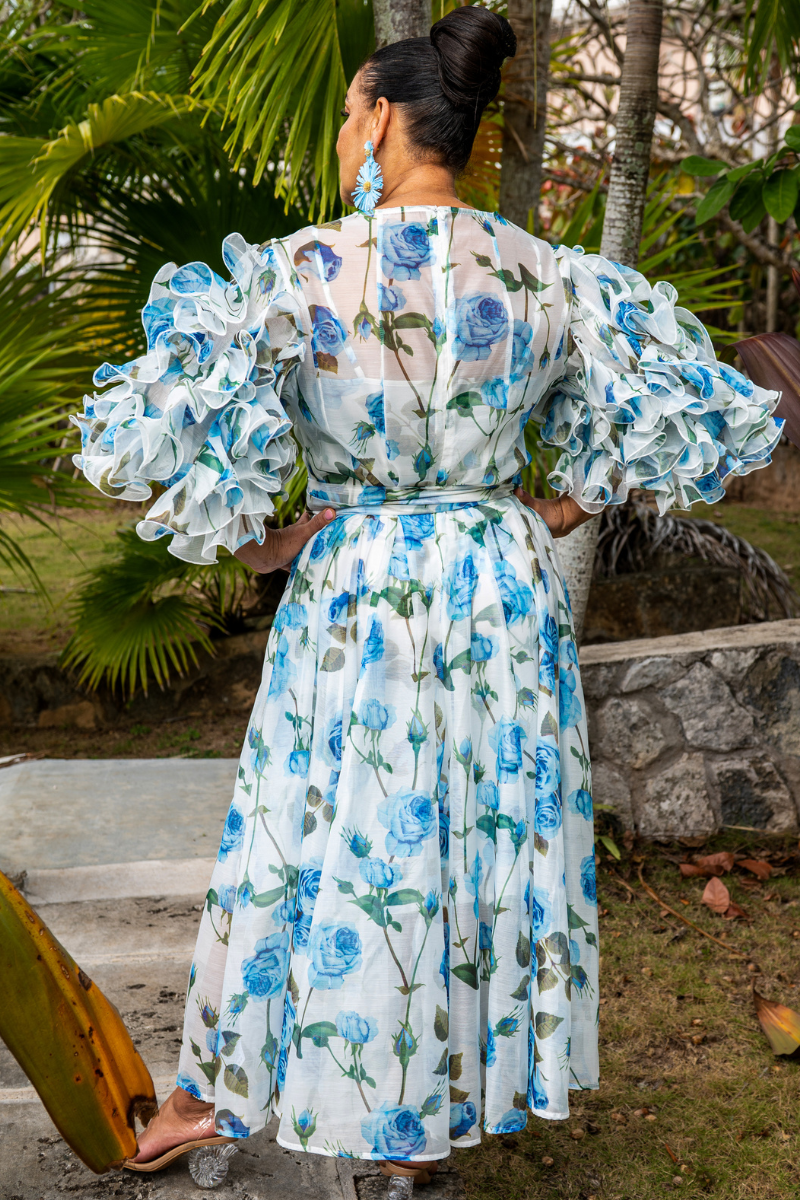 Floral Ruffle Sleeve Maxi Dress