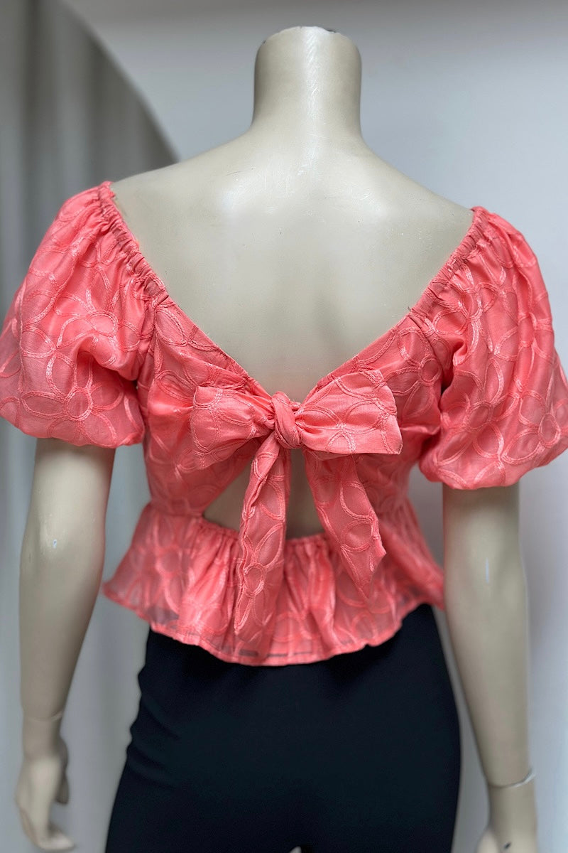 Floral Lace Puff Sleeve Crop Top
