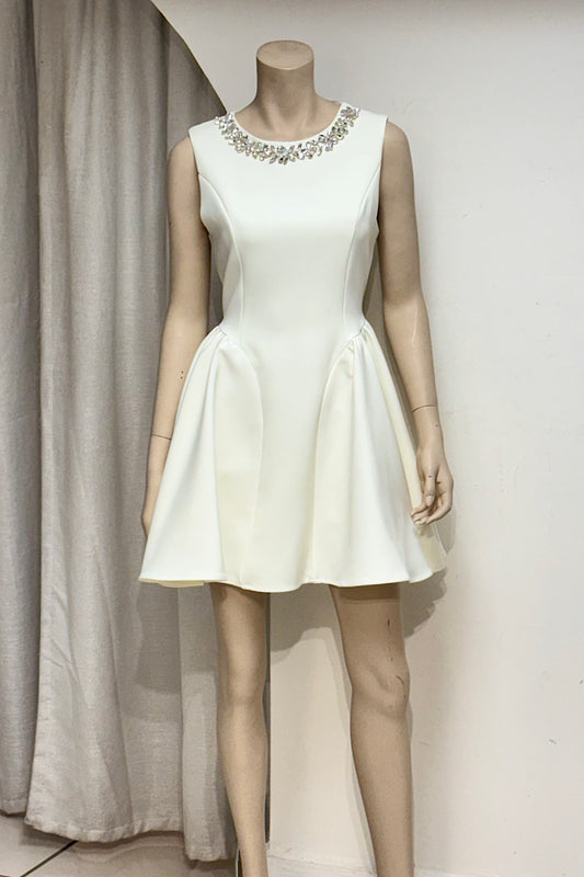 Rhinestone Neckline Basque Waist Mini Dress