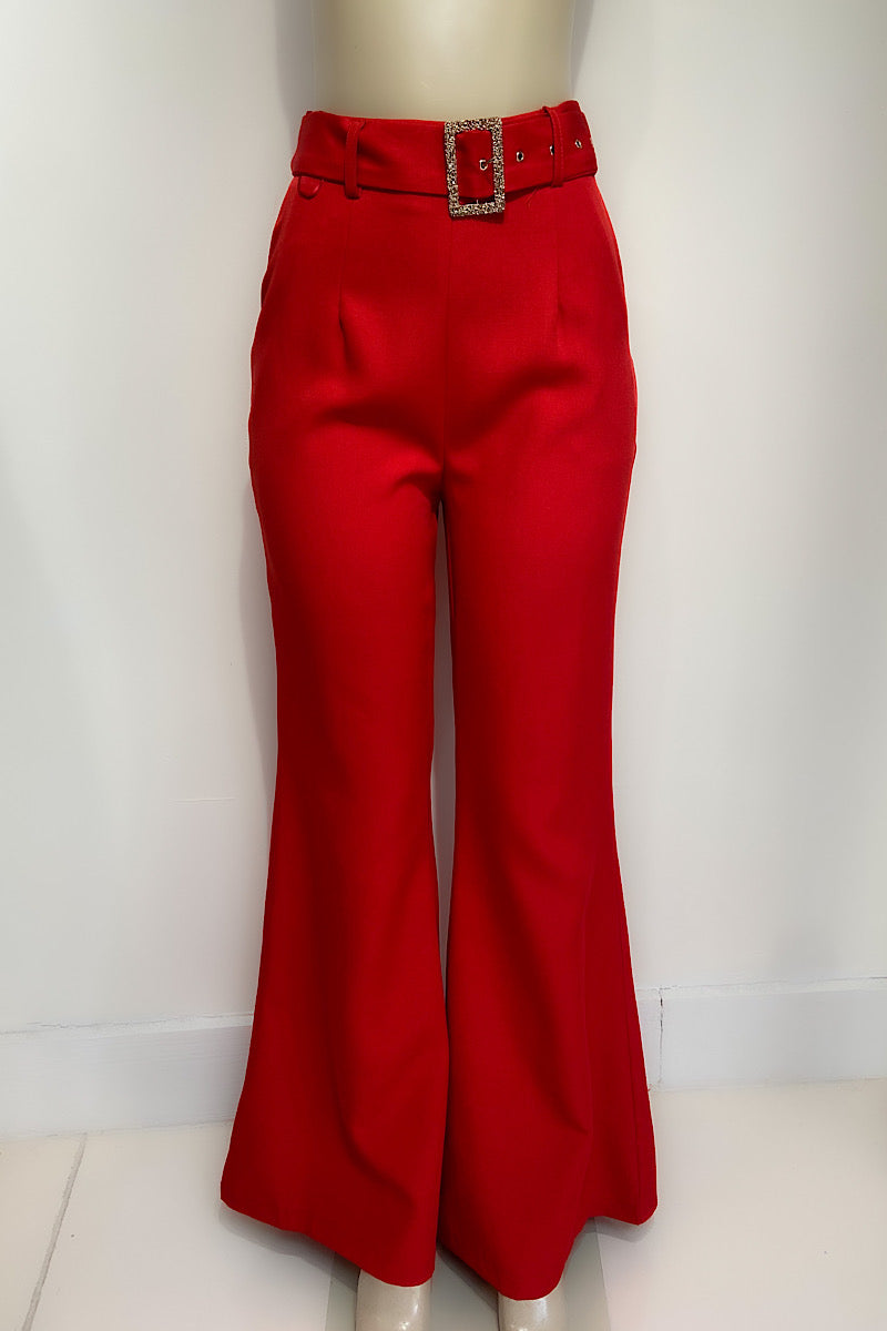 Red Wide Leg Pants w/ Buckle