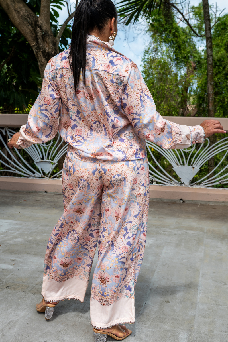Belted Pastel Patterned Pant Set