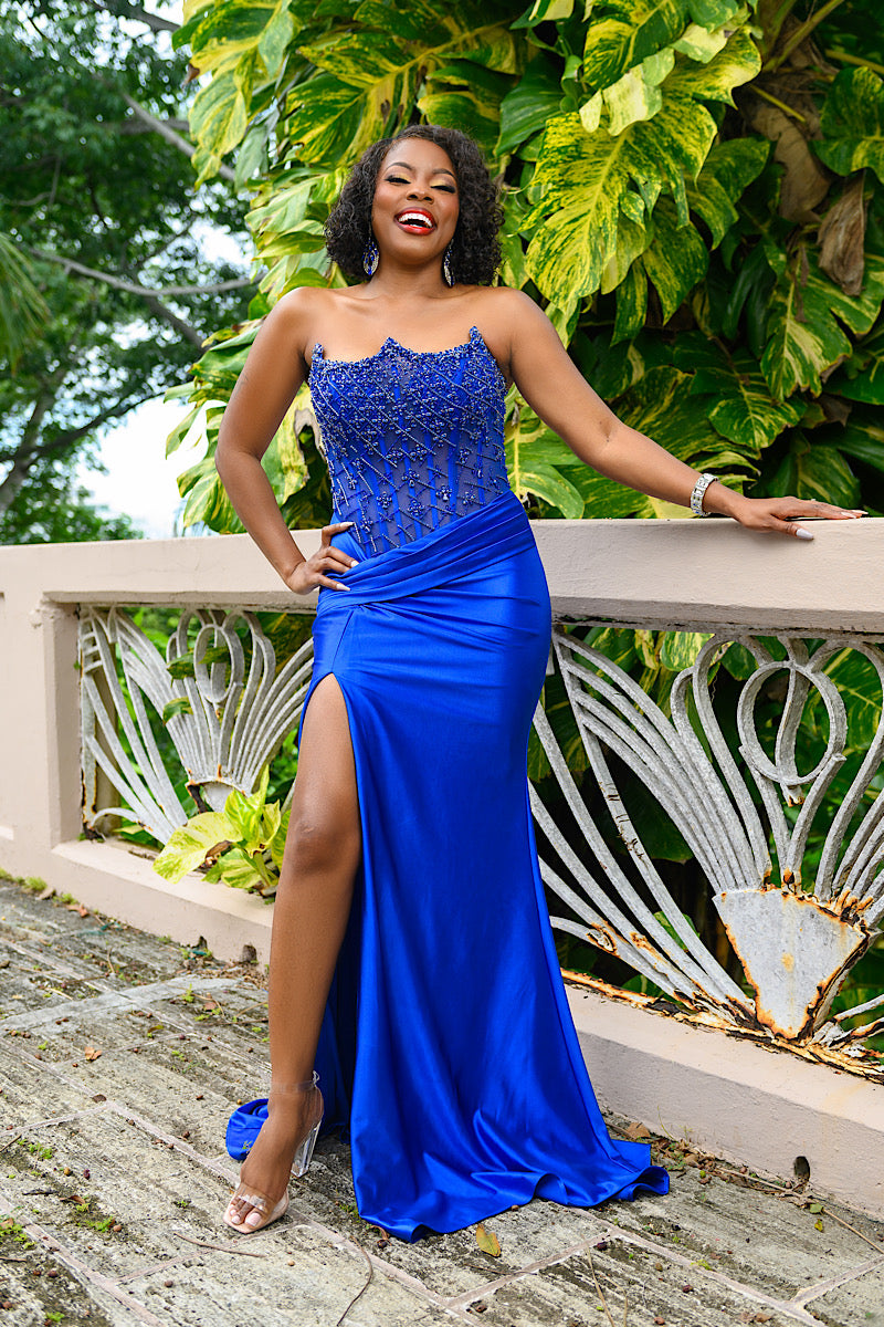 Sheer Mesh Corset Rhinestone Formal