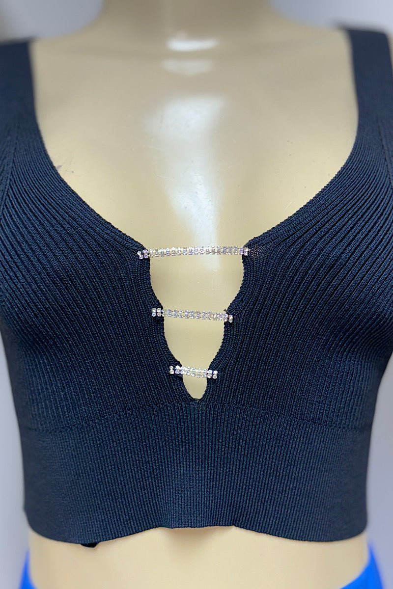 Rhinestone Open Chest Crop Top