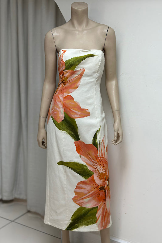 Strapless Floral Midi Dress