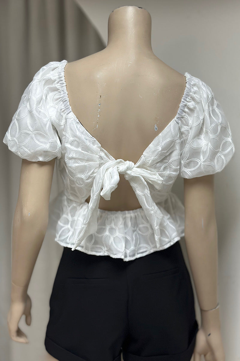 Floral Lace Puff Sleeve Crop Top