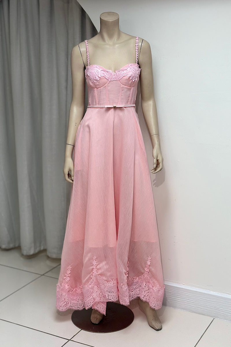 Lace Detail Corset Belted Midi Dress