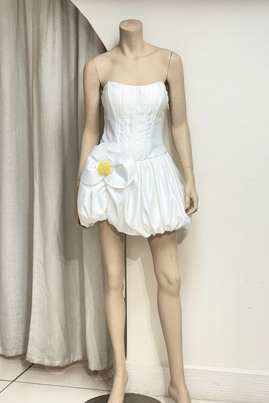 Corset Bubble Bottom Flower Applique Mini Dress