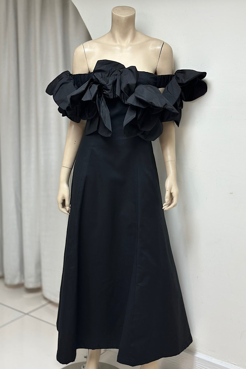 Flower Applique Off-Shoulder Maxi Dress